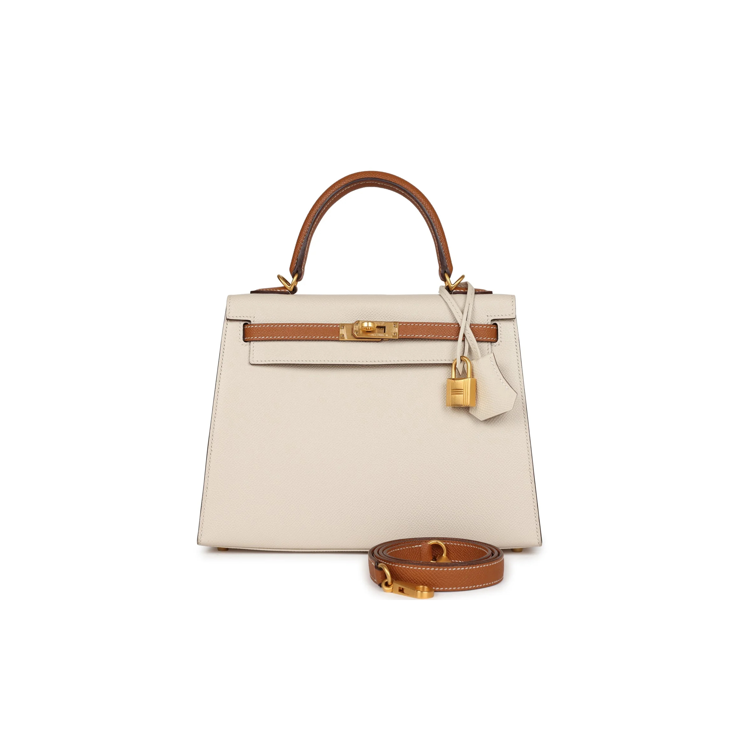 HERMÈS MASTER KELLY SELLIER 25 CRAIE AND GOLD EPSOM BRUSHED GOLD HARDWARE (25*17*7cm)
